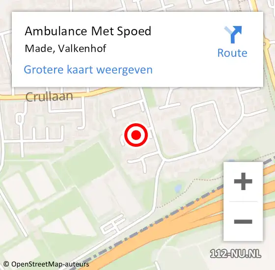 Locatie op kaart van de 112 melding: Ambulance Met Spoed Naar Made, Valkenhof op 11 december 2017 12:00