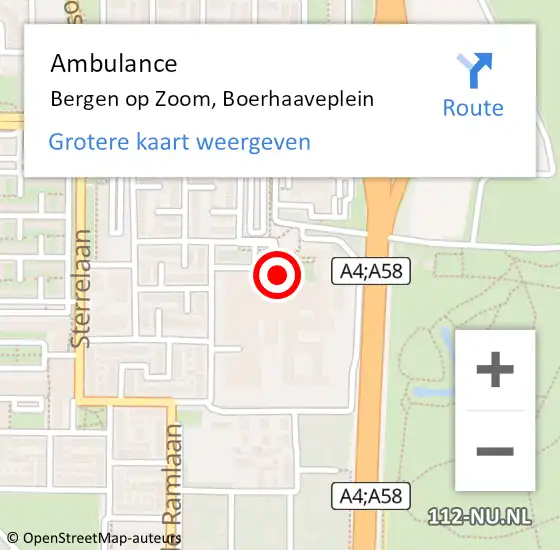 Locatie op kaart van de 112 melding: Ambulance Bergen op Zoom, Boerhaaveplein op 11 december 2017 12:06