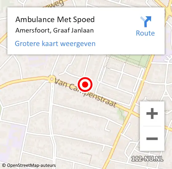 Locatie op kaart van de 112 melding: Ambulance Met Spoed Naar Amersfoort, Graaf Janlaan op 11 december 2017 12:06