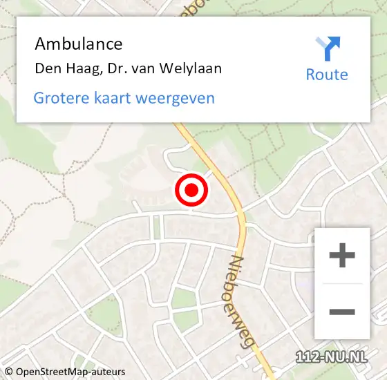 Locatie op kaart van de 112 melding: Ambulance Den Haag, Dr. van Welylaan op 11 december 2017 12:09