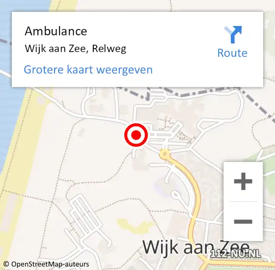 Locatie op kaart van de 112 melding: Ambulance Wijk aan Zee, Relweg op 11 december 2017 12:14