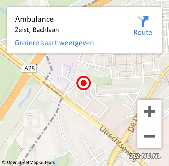 Locatie op kaart van de 112 melding: Ambulance Zeist, Bachlaan op 11 december 2017 12:39