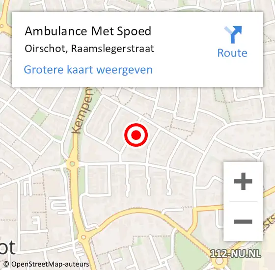 Locatie op kaart van de 112 melding: Ambulance Met Spoed Naar Oirschot, Raamslegerstraat op 11 december 2017 12:53