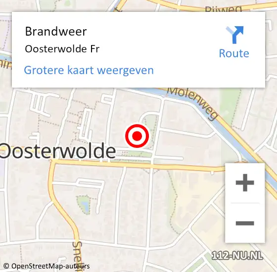 Locatie op kaart van de 112 melding: Brandweer Oosterwolde Fr op 11 december 2017 13:37