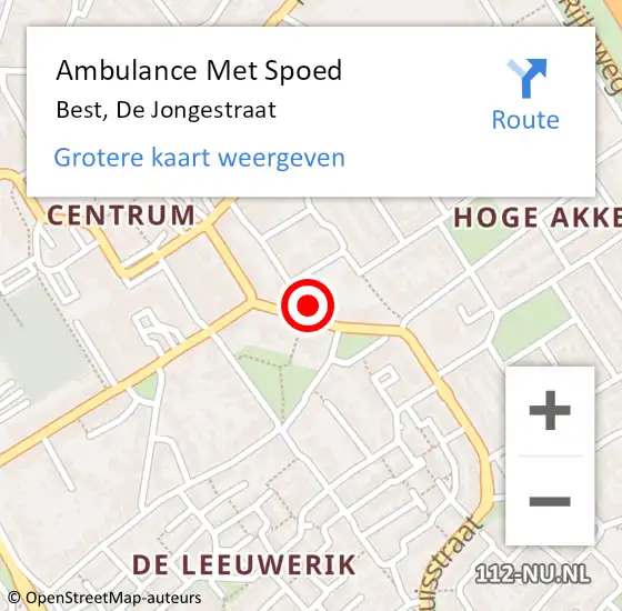 Locatie op kaart van de 112 melding: Ambulance Met Spoed Naar Best, De Jongestraat op 11 december 2017 13:55