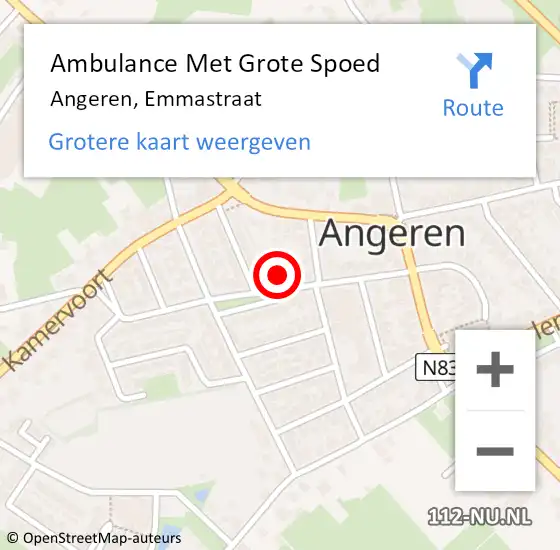 Locatie op kaart van de 112 melding: Ambulance Met Grote Spoed Naar Angeren, Emmastraat op 11 december 2017 15:16