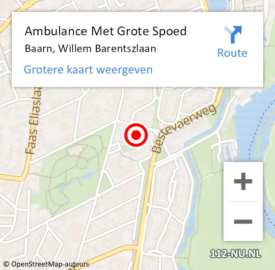 Locatie op kaart van de 112 melding: Ambulance Met Grote Spoed Naar Baarn, Willem Barentszlaan op 11 december 2017 15:27