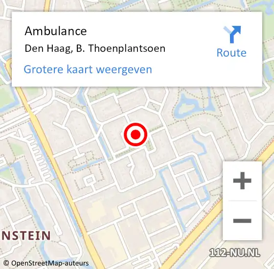 Locatie op kaart van de 112 melding: Ambulance Den Haag, B. Thoenplantsoen op 11 december 2017 15:38