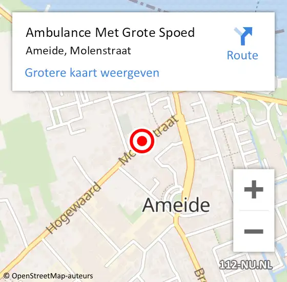 Locatie op kaart van de 112 melding: Ambulance Met Grote Spoed Naar Ameide, Molenstraat op 11 december 2017 16:53