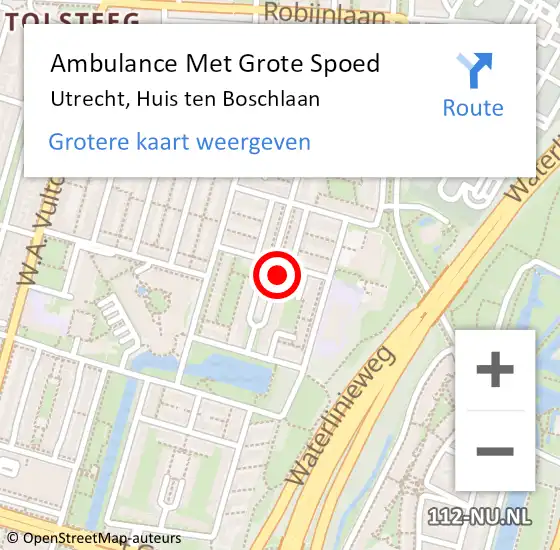 Locatie op kaart van de 112 melding: Ambulance Met Grote Spoed Naar Utrecht, Huis ten Boschlaan op 11 december 2017 17:00