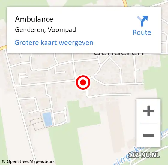 Locatie op kaart van de 112 melding: Ambulance Genderen, Voompad op 11 december 2017 18:43