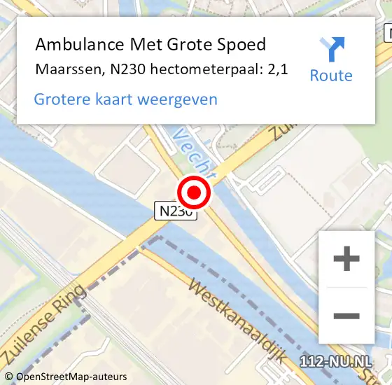Locatie op kaart van de 112 melding: Ambulance Met Grote Spoed Naar Maarssen, N230 hectometerpaal: 2,1 op 11 december 2017 19:25