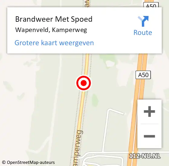 Locatie op kaart van de 112 melding: Brandweer Met Spoed Naar Wapenveld, Kamperweg op 11 december 2017 21:06