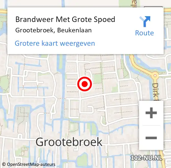 Locatie op kaart van de 112 melding: Brandweer Met Grote Spoed Naar Grootebroek, Beukenlaan op 11 december 2017 21:47