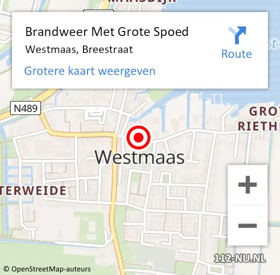 Locatie op kaart van de 112 melding: Brandweer Met Grote Spoed Naar Westmaas, Breestraat op 11 december 2017 21:56