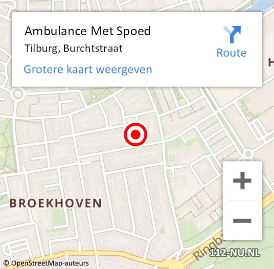 Locatie op kaart van de 112 melding: Ambulance Met Spoed Naar Tilburg, Burchtstraat op 11 december 2017 22:01