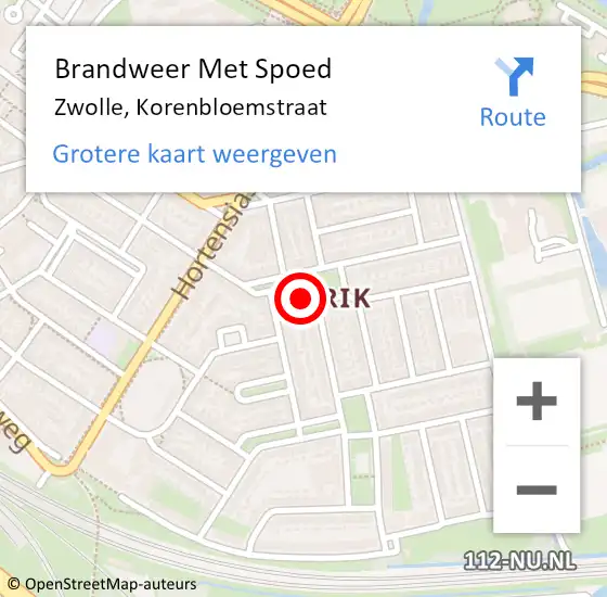 Locatie op kaart van de 112 melding: Brandweer Met Spoed Naar Zwolle, Korenbloemstraat op 11 december 2017 22:02