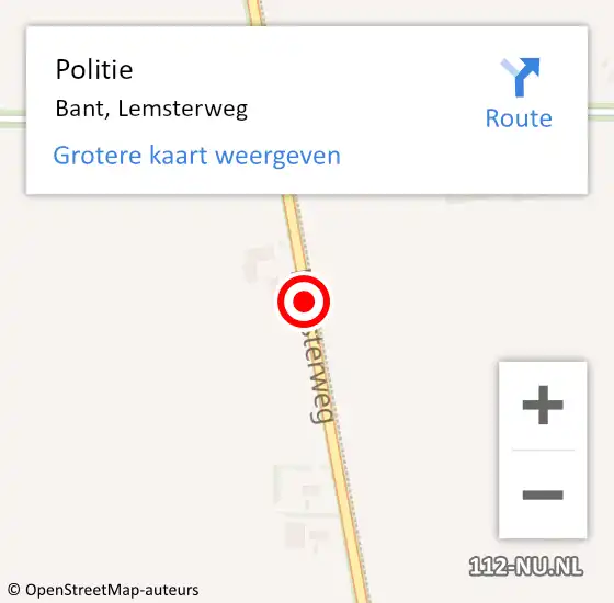 Locatie op kaart van de 112 melding: Politie Bant, Lemsterweg op 11 december 2017 23:14