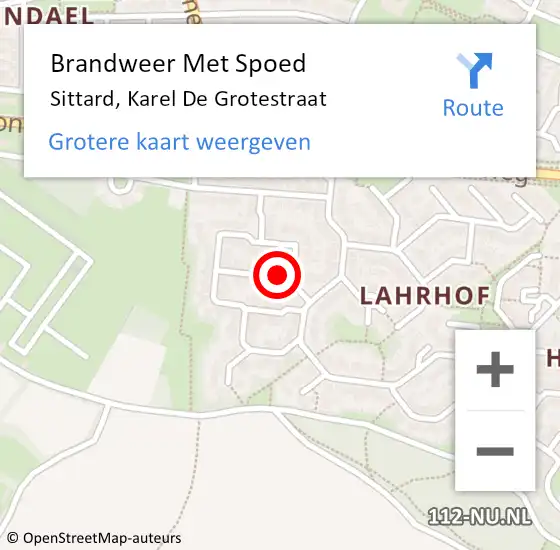 Locatie op kaart van de 112 melding: Brandweer Met Spoed Naar Sittard, Karel De Grotestraat op 12 december 2017 00:39