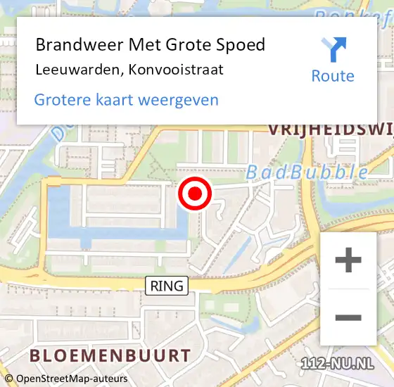 Locatie op kaart van de 112 melding: Brandweer Met Grote Spoed Naar Leeuwarden, Konvooistraat op 12 december 2017 01:19