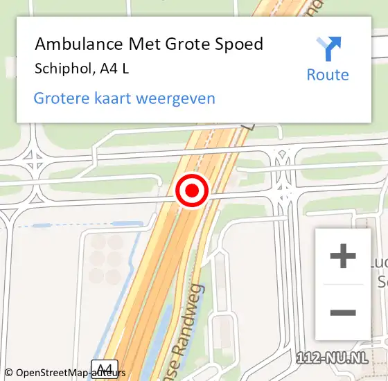 Locatie op kaart van de 112 melding: Ambulance Met Grote Spoed Naar Schiphol, A4 L op 12 december 2017 05:36