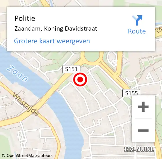 Locatie op kaart van de 112 melding: Politie Zaandam, Koning Davidstraat op 12 december 2017 07:23