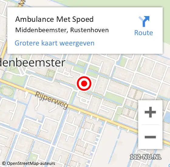 Locatie op kaart van de 112 melding: Ambulance Met Spoed Naar Middenbeemster, Rustenhoven op 12 december 2017 07:39