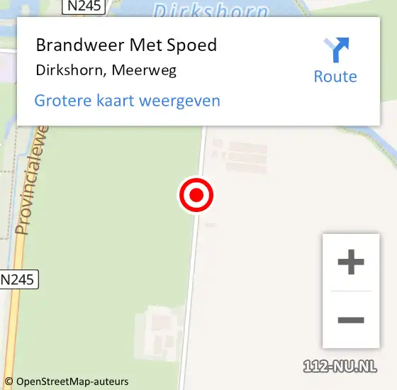 Locatie op kaart van de 112 melding: Brandweer Met Spoed Naar Dirkshorn, Meerweg op 9 februari 2014 16:57