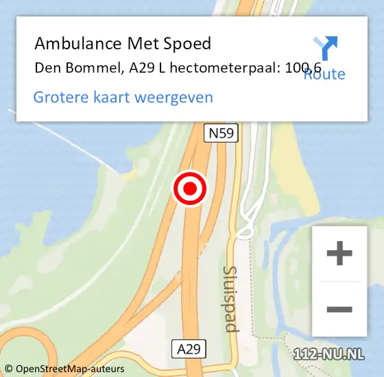 Locatie op kaart van de 112 melding: Ambulance Met Spoed Naar Den Bommel, A29 R hectometerpaal: 98,3 op 12 december 2017 09:28