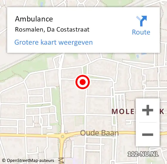 Locatie op kaart van de 112 melding: Ambulance Rosmalen, Da Costastraat op 12 december 2017 09:31