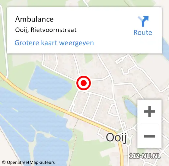 Locatie op kaart van de 112 melding: Ambulance Ooij, Rietvoornstraat op 12 december 2017 09:44