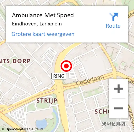 Locatie op kaart van de 112 melding: Ambulance Met Spoed Naar Eindhoven, Larixplein op 12 december 2017 09:59