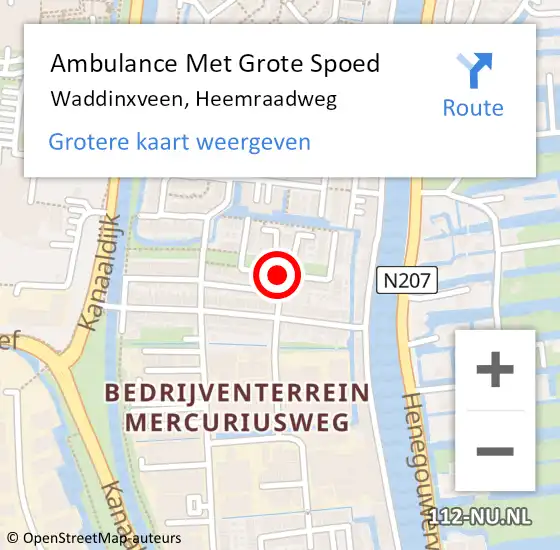 Locatie op kaart van de 112 melding: Ambulance Met Grote Spoed Naar Waddinxveen, Heemraadweg op 12 december 2017 10:18