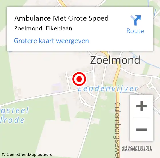 Locatie op kaart van de 112 melding: Ambulance Met Grote Spoed Naar Zoelmond, Eikenlaan op 12 december 2017 10:48