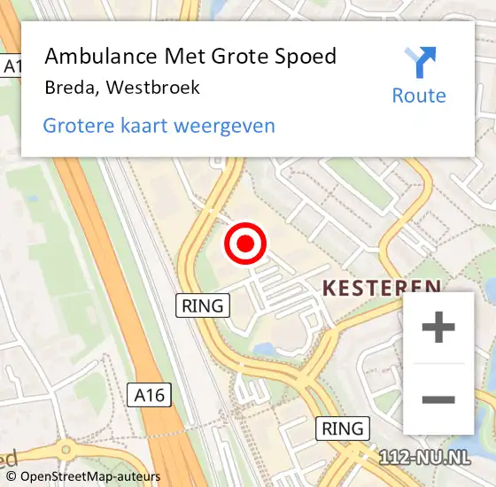 Locatie op kaart van de 112 melding: Ambulance Met Grote Spoed Naar Breda, Westbroek op 12 december 2017 11:03