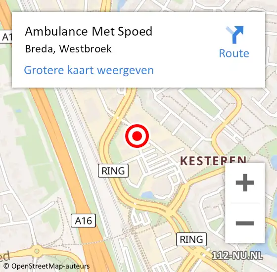 Locatie op kaart van de 112 melding: Ambulance Met Spoed Naar Breda, Westbroek op 12 december 2017 11:35