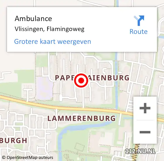 Locatie op kaart van de 112 melding: Ambulance Vlissingen, Flamingoweg op 12 december 2017 13:13