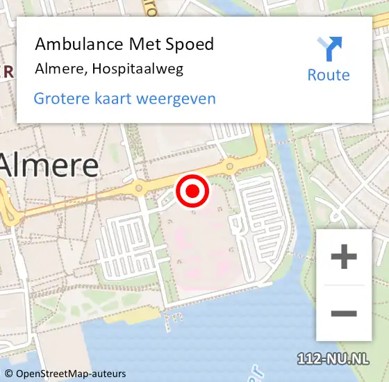 Locatie op kaart van de 112 melding: Ambulance Met Spoed Naar Almere, Hospitaalweg op 12 december 2017 13:36