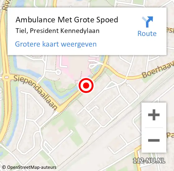 Locatie op kaart van de 112 melding: Ambulance Met Grote Spoed Naar Tiel, President Kennedylaan op 12 december 2017 14:03