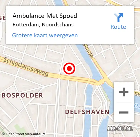 Locatie op kaart van de 112 melding: Ambulance Met Spoed Naar Rotterdam, Noordschans op 12 december 2017 14:42