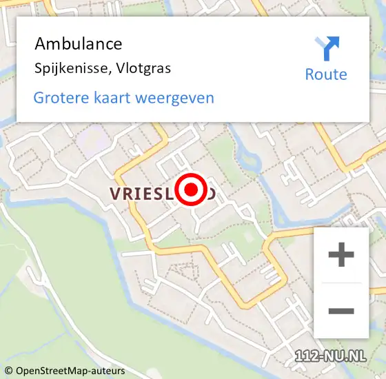 Locatie op kaart van de 112 melding: Ambulance Spijkenisse, Vlotgras op 12 december 2017 15:14