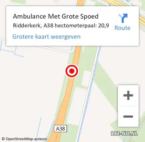 Locatie op kaart van de 112 melding: Ambulance Met Grote Spoed Naar Ridderkerk, A38 hectometerpaal: 20,9 op 12 december 2017 15:39