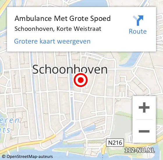 Locatie op kaart van de 112 melding: Ambulance Met Grote Spoed Naar Schoonhoven, Korte Weistraat op 12 december 2017 15:48