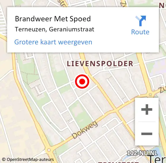 Locatie op kaart van de 112 melding: Brandweer Met Spoed Naar Terneuzen, Geraniumstraat op 12 december 2017 15:57