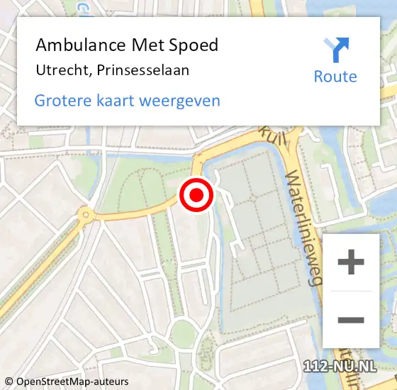 Locatie op kaart van de 112 melding: Ambulance Met Spoed Naar Utrecht, Prinsesselaan op 12 december 2017 17:47