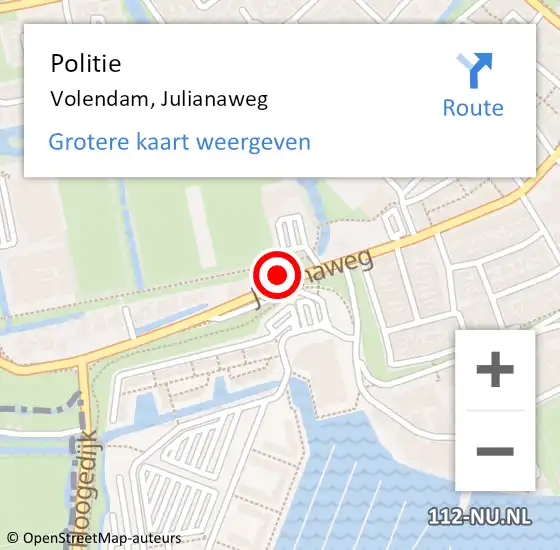 Locatie op kaart van de 112 melding: Politie Volendam, Julianaweg op 12 december 2017 17:47