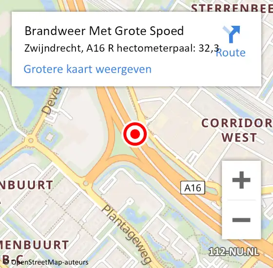 Locatie op kaart van de 112 melding: Brandweer Met Grote Spoed Naar Zwijndrecht, A16 R hectometerpaal: 32,3 op 12 december 2017 18:23