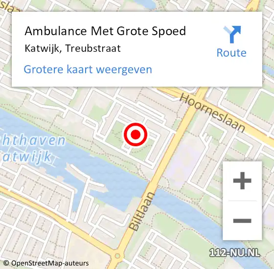 Locatie op kaart van de 112 melding: Ambulance Met Grote Spoed Naar Katwijk, Treubstraat op 12 december 2017 21:24