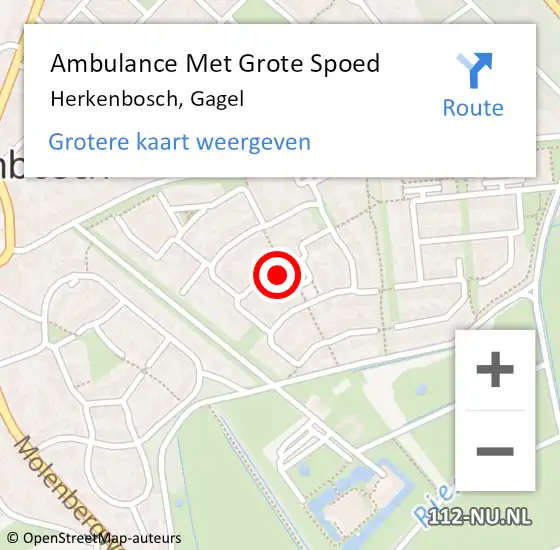 Locatie op kaart van de 112 melding: Ambulance Met Grote Spoed Naar Herkenbosch, Gagel op 12 december 2017 22:29