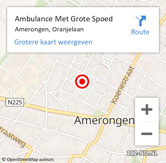 Locatie op kaart van de 112 melding: Ambulance Met Grote Spoed Naar Amerongen, Oranjelaan op 12 december 2017 23:42